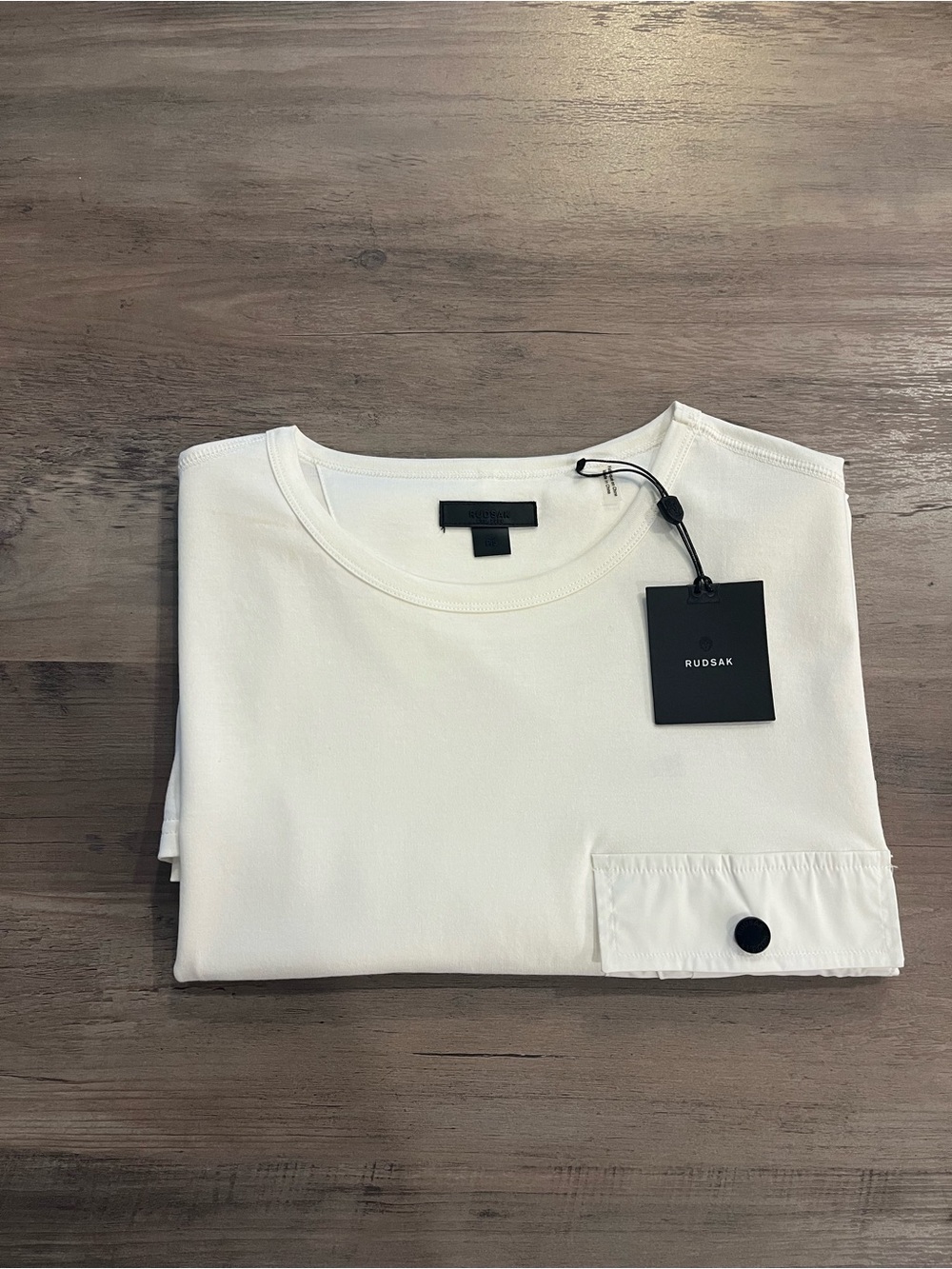 RUDSAK Men’s Cream Crew Neck Long Sleeve Shirt with Pocket Detail